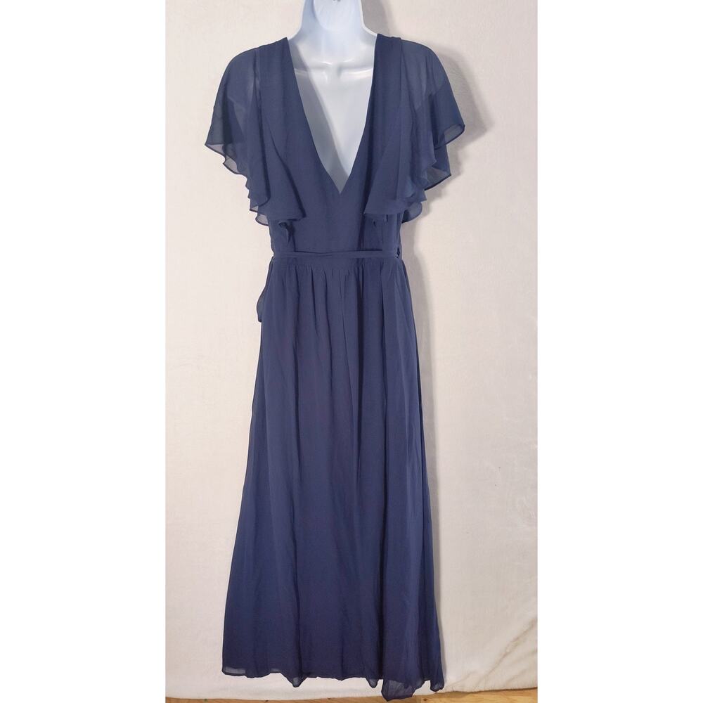Lulus Convincing Grace Navy Blue Flutter Sleeve Wrap Maxi Dress Women's L - Picture 12 of 14